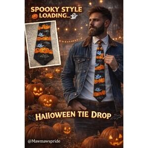 Novelty Ties Halloween Tie Pumpkins Ghosts Bats Spooky Holiday Mens Necktie